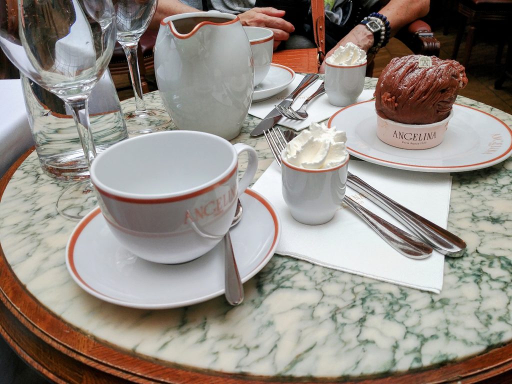 Angelina in Paris with hot chocolate and Mont Blanc pastry