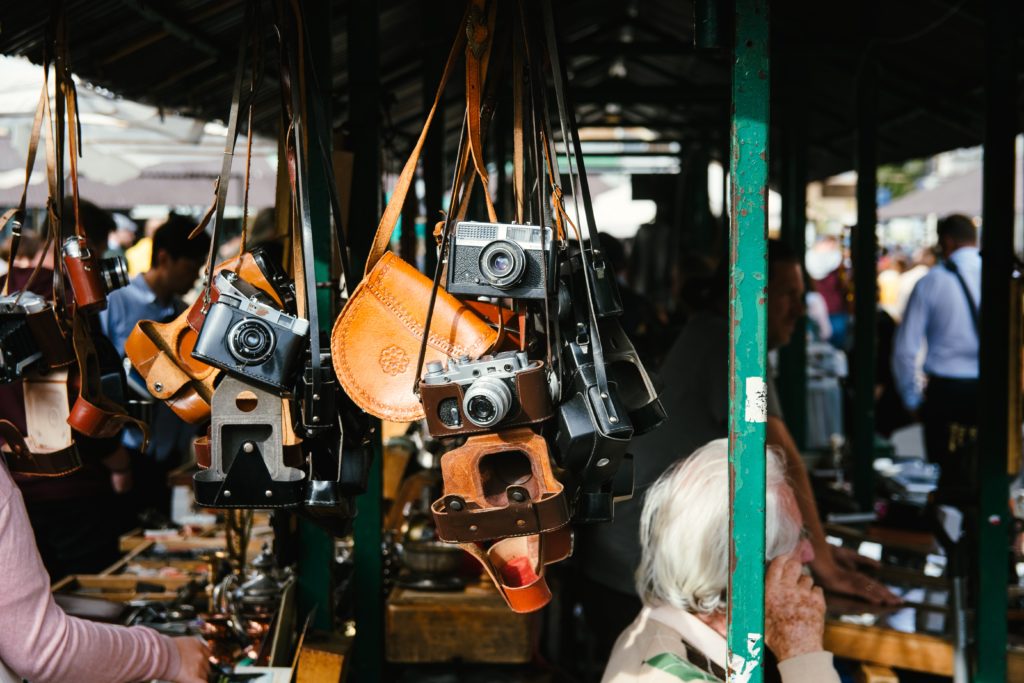 Vintage cameras at a flea market