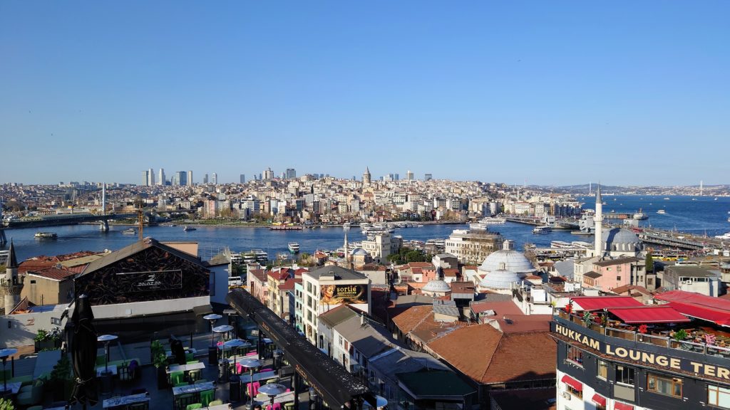 Panoramic view over the Bosphorus river onto the Asian side of Istanbul