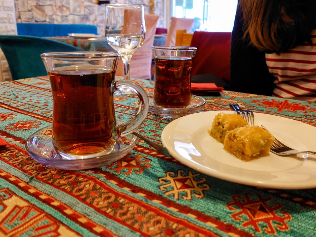 Turkish tea with baklava