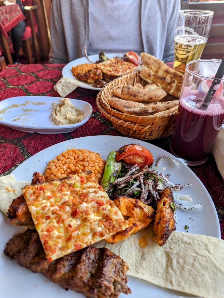 Different Turkish food in Istanbul such as lahmacun, dürüm, adana kebab