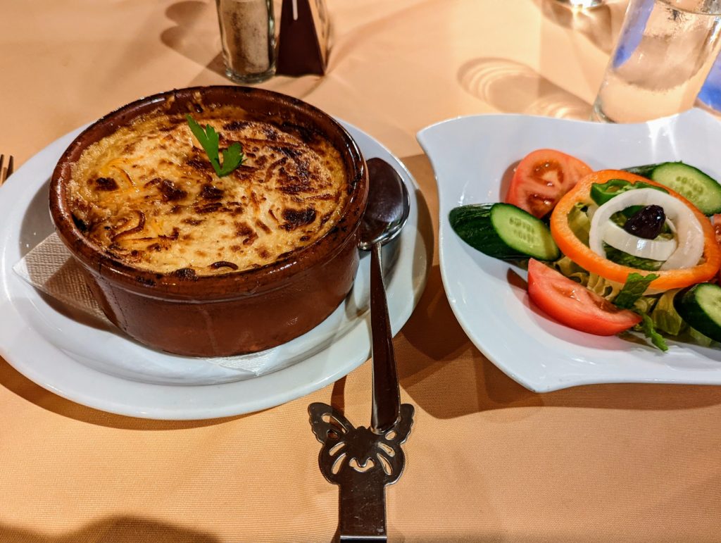Moussaka with side salad in Cyprus
