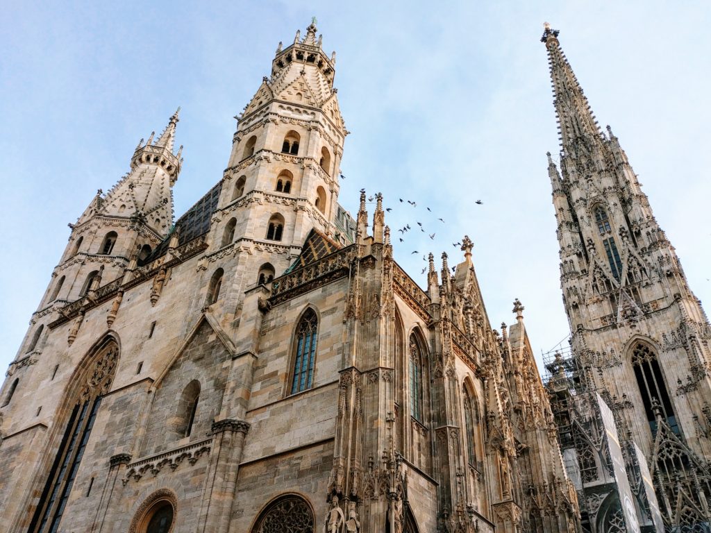St. Stephens Church in Vienna Outside with birds flying