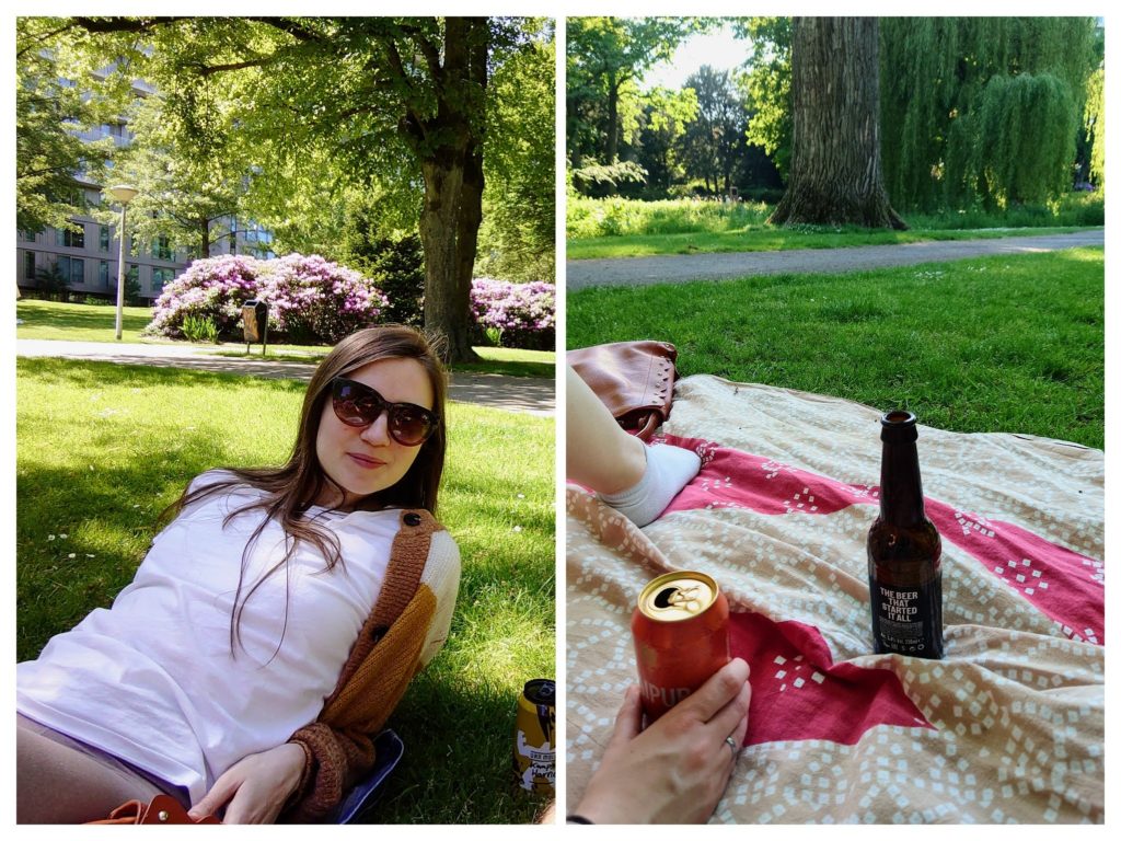 Stadswandelpark in Eindhoven with girl on left side and drink on right side