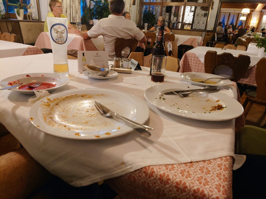 After dinner at Zum Hirschen in Simonswald with empty plates